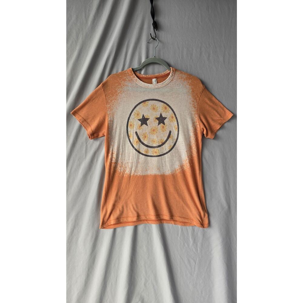 Alternative Shirt Mens Medium Orange Smiley Face Floral Graphic Tee Retro
